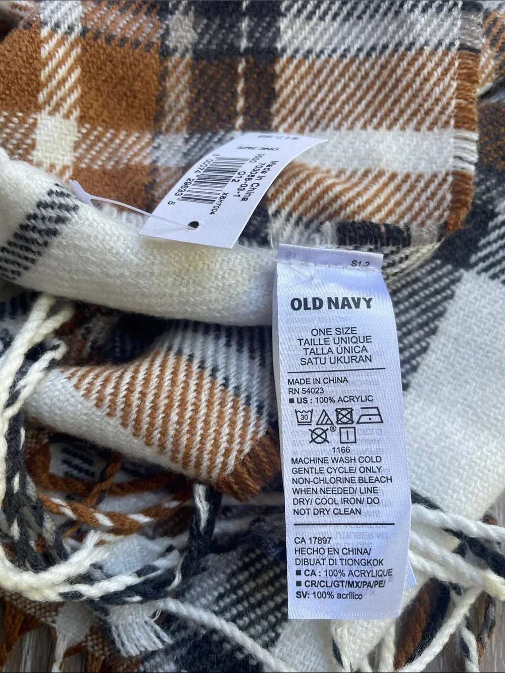 Plaid Fringe Old Navy Brown & Cream Scarf NWT